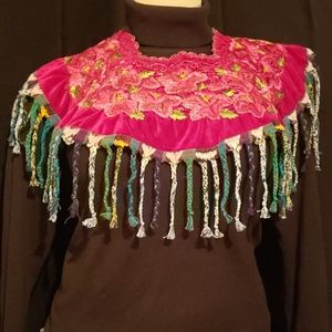 Hand Embroidered Guatemalan Huipil Finged Cape